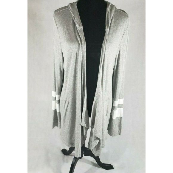 INC Womens Cardigan Gray Varsity Hooded Ribbed - Picture 2 of 8